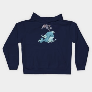 Big Blue Whale Breathe Snowflakes Kids Hoodie